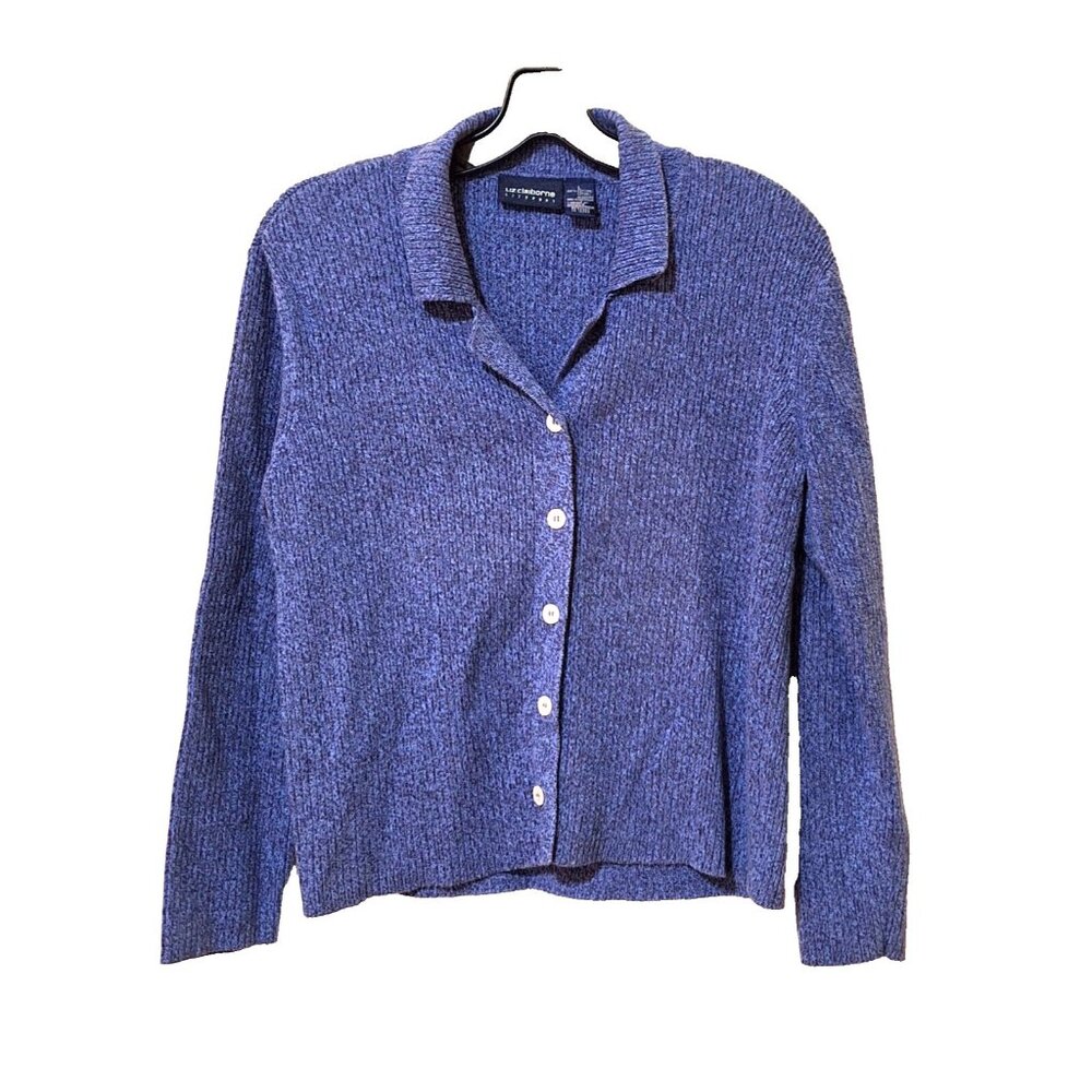 Liz Claiborne Sweater Womens L Blue Front Button Long Sleeve